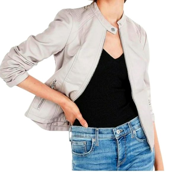 NEW GUESS FAUX LEATHER FRONT ZIP JACKET - Picture 1 of 12